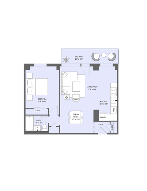 A floor plan of a house with a living room, dining room, kitchen, and bathroom.